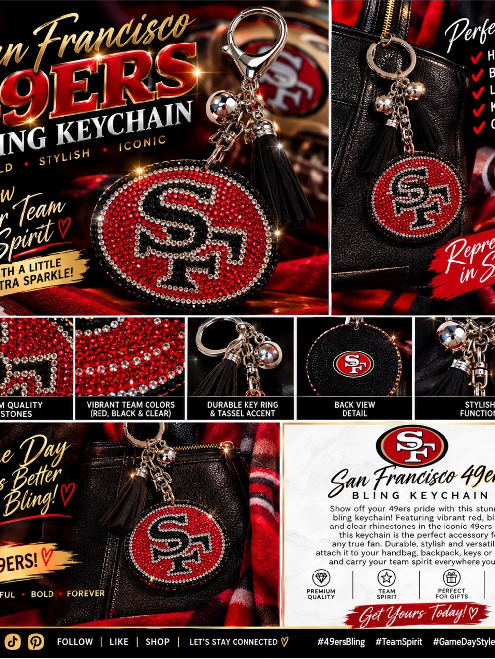 San Francisco 49ers Red Bling Keychain by
